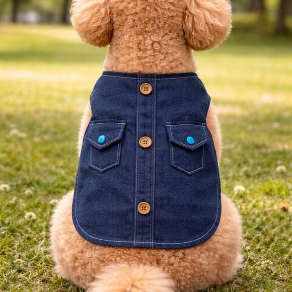 Fe.Ly Other - Denim Dog Jacket Decorative Pockets & Buttons Cute Stylish Dog Coat Handmade S